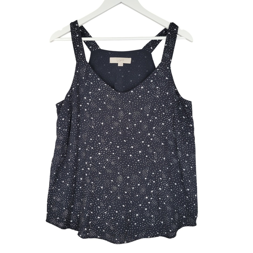 Loft Sleeveless Blouse‎ Womens Medium Black Star Celestial Print V-Neck
